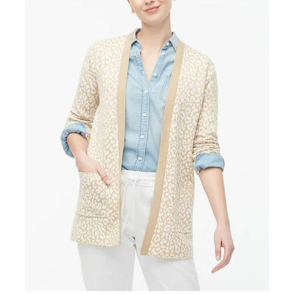 J. Crew factory neutral leaped print open front L